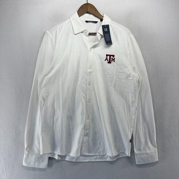 Texas A&M Shirt men's Medium White A&M University Performance Knit Button NEW - Picture 2 of 11